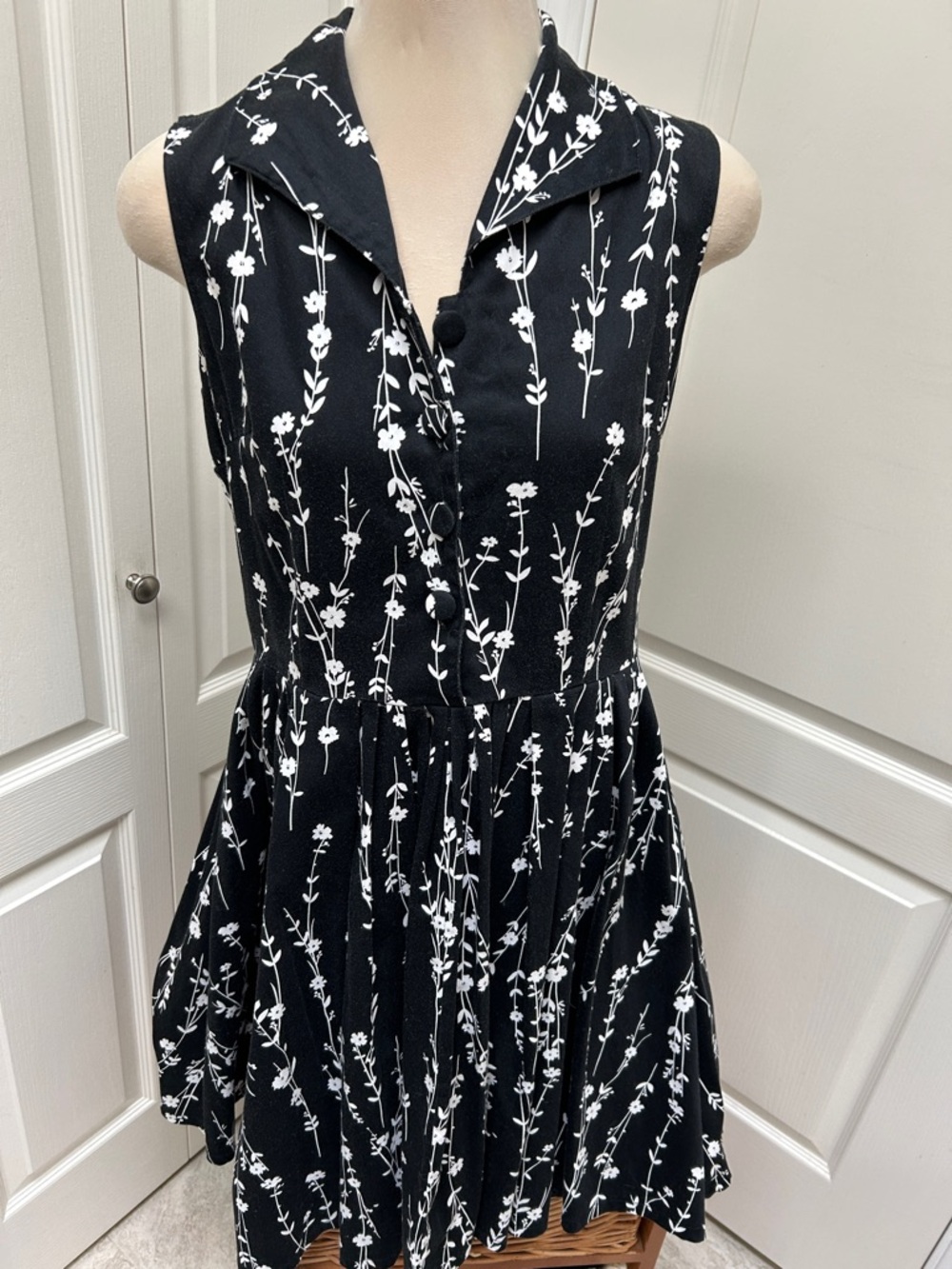 Voodoo Vixen Black Dress with White Floral Vine Print